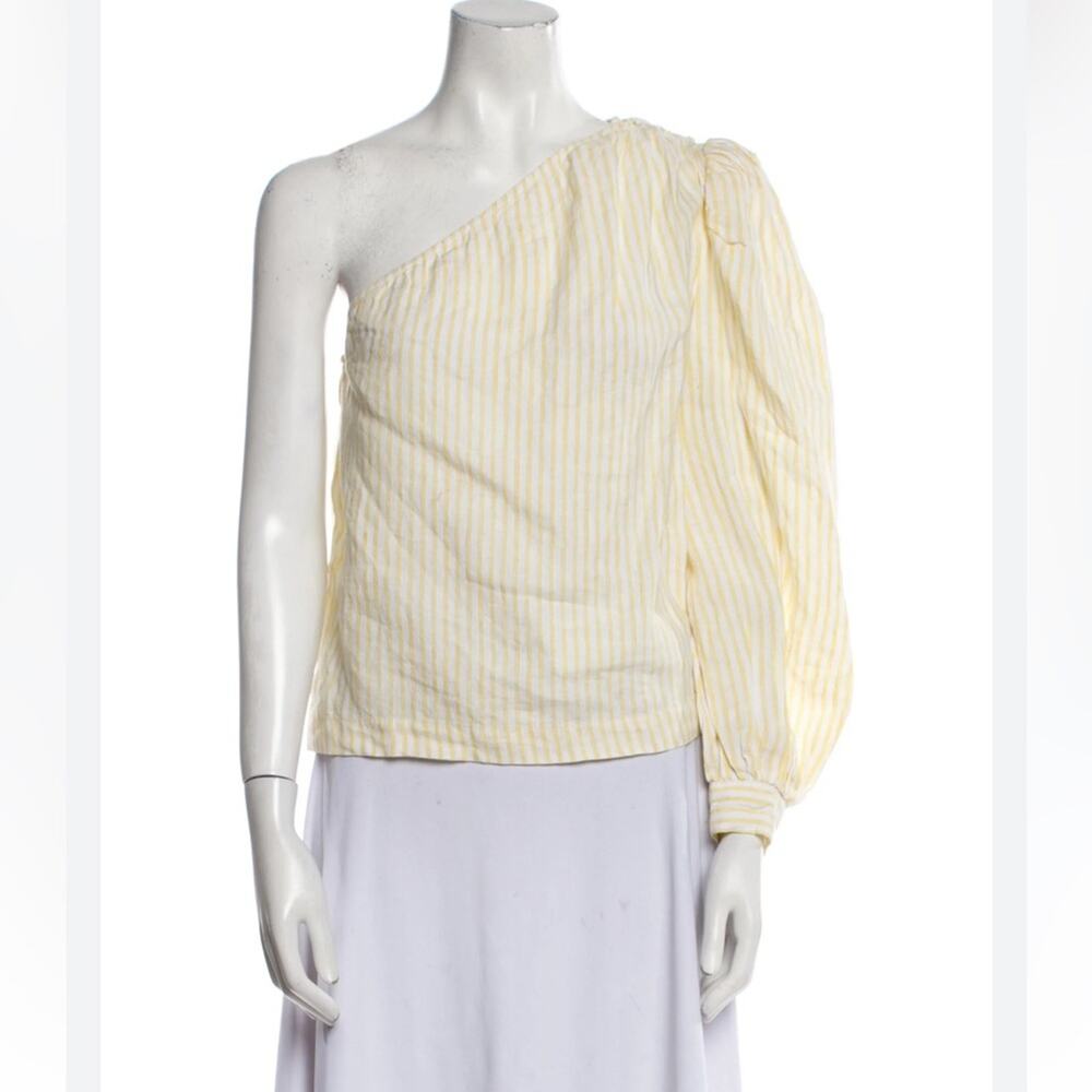 Frame Denim Light Yellow Striped Asymmetrical Blouse